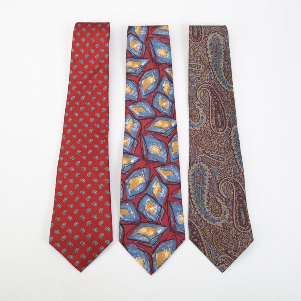 Lot of 3 Christian Dior Men's Italianโ Silk Tie Red Maroon Paisley Geometric